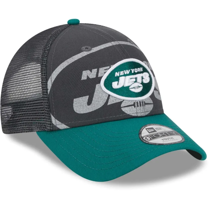 Hats|Kids^New York Jets Preschool New Era Graphite/Green Reflect 9FORTY Adjustable Hat