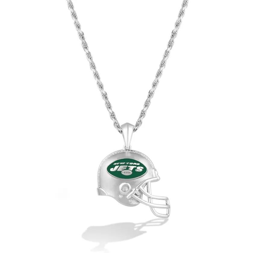 Accessories|Jewelry^New York Jets True Fan Silver 1/20 CT. T.W. Diamond Helmet Necklace