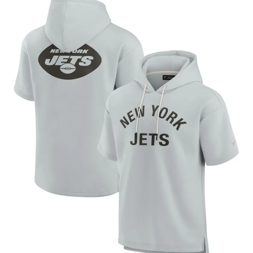 Sweatshirts & Fleece|Men^New York Jets Unisex Fanatics Gray Elements Super Soft Fleece Short Sleeve Pullover Hoodie