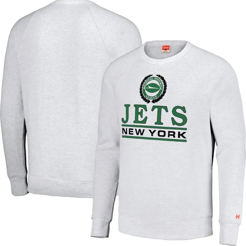 Sweatshirts & Fleece|Men^New York Jets Unisex Homage White Crest Tri-Blend Crewneck Pullover Sweatshirt
