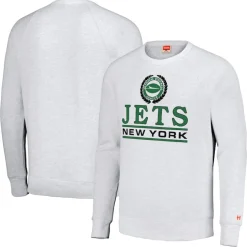 Sweatshirts & Fleece|Men^New York Jets Unisex Homage White Crest Tri-Blend Crewneck Pullover Sweatshirt