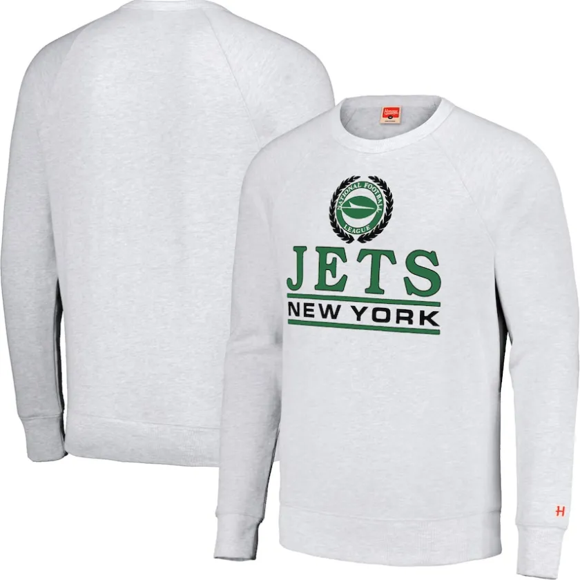 Sweatshirts & Fleece|Men^New York Jets Unisex Homage White Crest Tri-Blend Crewneck Pullover Sweatshirt