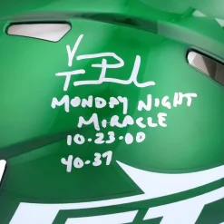 Autographed Items|Helmets^New York Jets Vinny Testaverde Autographed Riddell Speed Authentic Helmet With Monday Night Miracle Inscriptions - Limited Edition #12/12