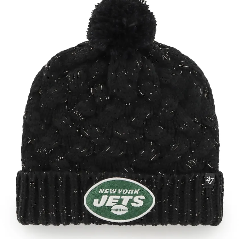 Hats|Women^New York Jets Women's '47 Black Fiona Logo Cuffed Knit Hat With Pom