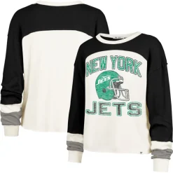 T-Shirts|Women^New York Jets Women's '47 Cream Double Header Curve Raglan Long Sleeve Crop Top