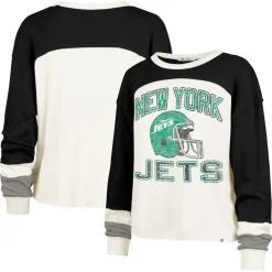 T-Shirts|Women^New York Jets Women's '47 Cream Double Header Curve Raglan Long Sleeve Crop Top