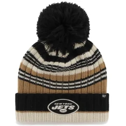 Hats|Women^New York Jets Women's '47 Natural Barista Cuffed Knit Hat With Pom