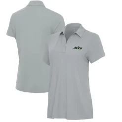 Polos^New York Jets Women's Antigua Gray Era V-Neck Polo