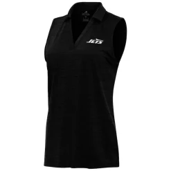 Polos^New York Jets Women's Antigua Heather Black Layout Sleeveless V-Neck Polo