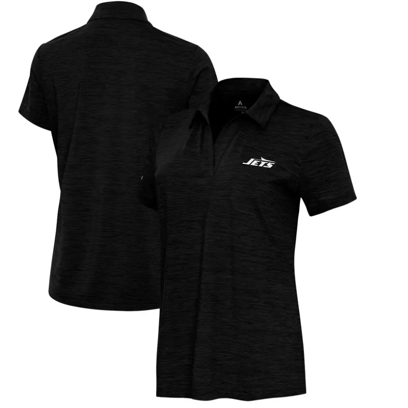 Polos^New York Jets Women's Antigua Heather Black Layout V-Neck Polo