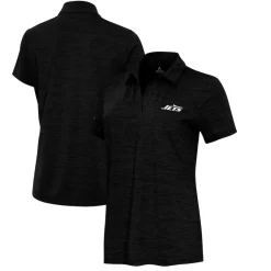 Polos^New York Jets Women's Antigua Heather Black Layout V-Neck Polo