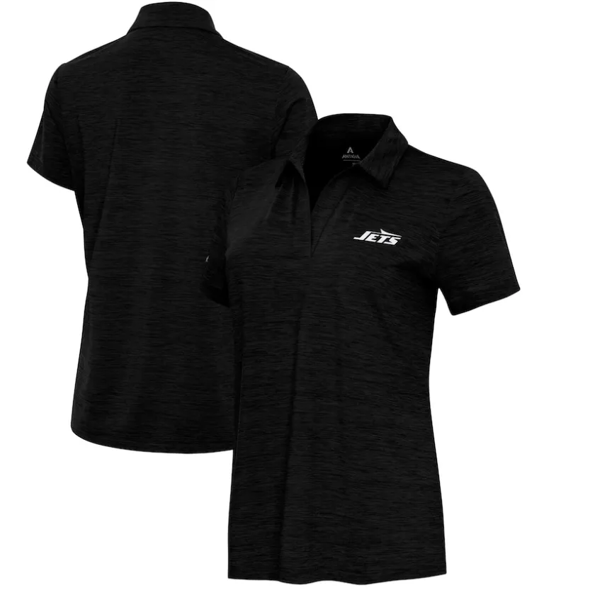 Polos^New York Jets Women's Antigua Heather Black Layout V-Neck Polo