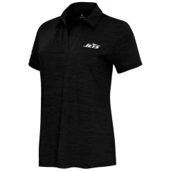 Polos^New York Jets Women's Antigua Heather Black Layout V-Neck Polo