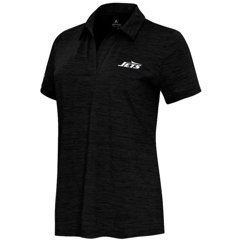 Polos^New York Jets Women's Antigua Heather Black Layout V-Neck Polo