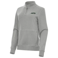 Jackets|Sweatshirts & Fleece^New York Jets Women's Antigua Heather Gray Crush Quarter-Zip Jacket