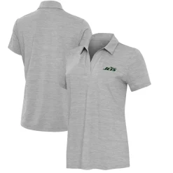 Polos^New York Jets Women's Antigua Heather Gray Layout V-Neck Polo