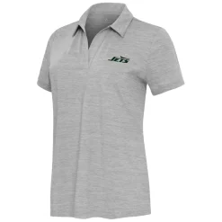 Polos^New York Jets Women's Antigua Heather Gray Layout V-Neck Polo