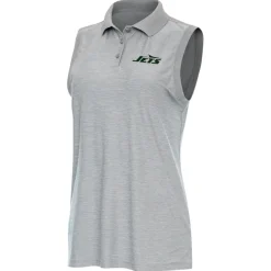 Polos^New York Jets Women's Antigua Heather Gray Recap Sleeveless Polo