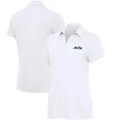 Polos^New York Jets Women's Antigua White Era V-Neck Polo