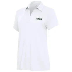 Polos^New York Jets Women's Antigua White Era V-Neck Polo