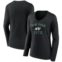 T-Shirts|Women^New York Jets Women's Black Victory Arch Long Sleeve V-Neck T-Shirt