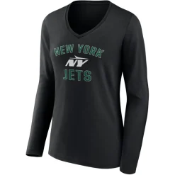 T-Shirts|Women^New York Jets Women's Black Victory Arch Long Sleeve V-Neck T-Shirt