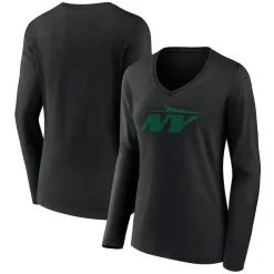 Long Sleeved^New York Jets Women's Black Secondary Logo Long Sleeve V-Neck T-Shirt