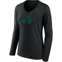 Long Sleeved^New York Jets Women's Black Secondary Logo Long Sleeve V-Neck T-Shirt