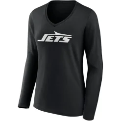 Long Sleeved^New York Jets Women's Black Primary Team Logo Long Sleeve V-Neck T-Shirt