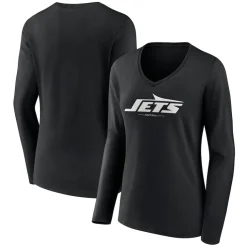 T-Shirts|Women^New York Jets Women's Black Logo Team Lockup Long Sleeve V-Neck T-Shirt