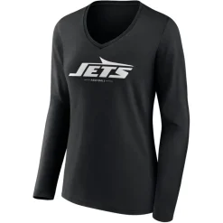 T-Shirts|Women^New York Jets Women's Black Logo Team Lockup Long Sleeve V-Neck T-Shirt