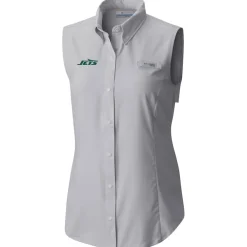 Tank Tops^New York Jets Women's Columbia Gray PFG Tamiami Omni-Shade Sleeveless Button-Up Shirt