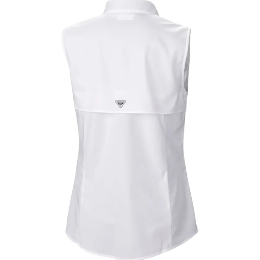 Tank Tops^New York Jets Women's Columbia White PFG Tamiami Omni-Shade Sleeveless Button-Up Shirt