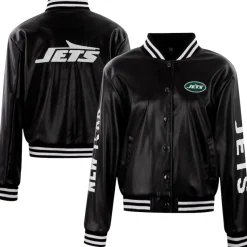 Jackets^New York Jets Women's Cuce Black Vegan Leather Full-Snap Jacket