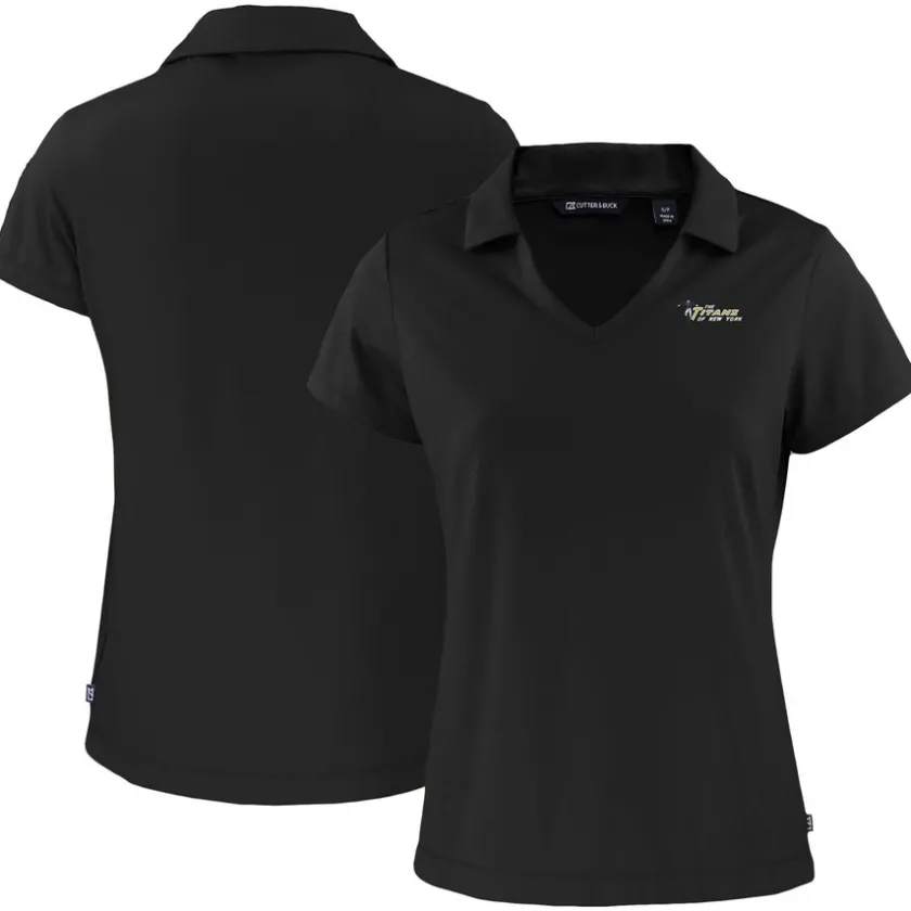 Polos^New York Jets Women's Cutter & Buck Black Throwback Daybreak Eco Recycled V-Neck Polo