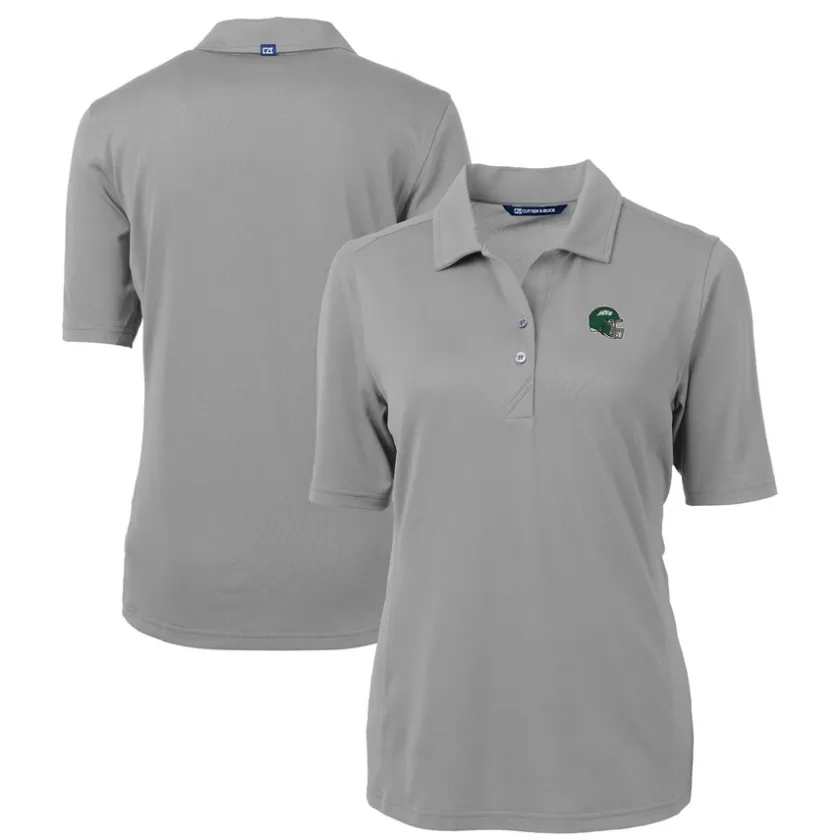 Polos^New York Jets Women's Cutter & Buck Gray DryTec Virtue Eco Pique Recycled Polo