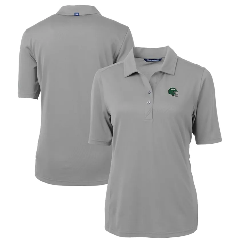 Polos^New York Jets Women's Cutter & Buck Gray DryTec Virtue Eco Pique Recycled Polo