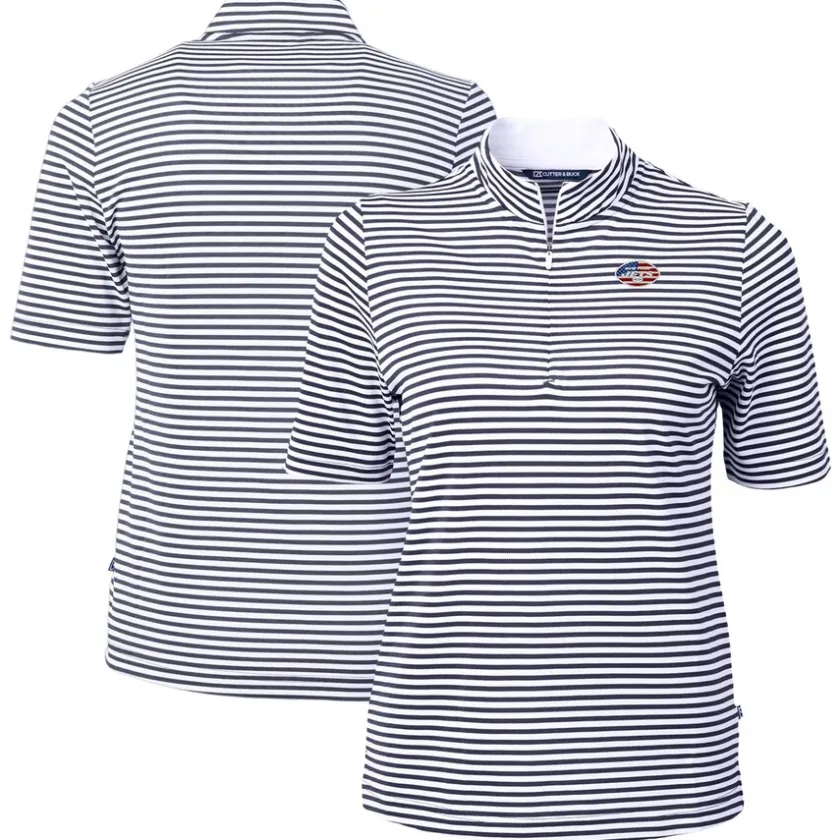 Sweaters & Dress Shirts^New York Jets Women's Cutter & Buck Navy DryTec Virtue Eco Pique Stripe Recycled Polo