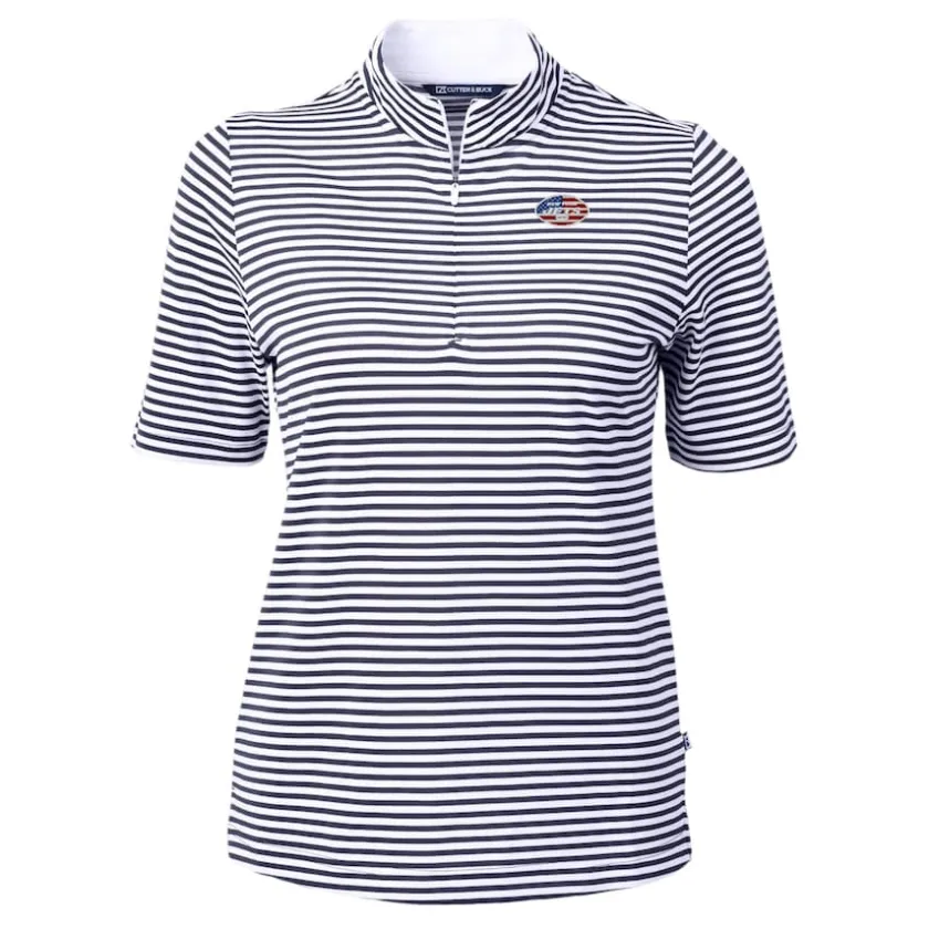 Sweaters & Dress Shirts^New York Jets Women's Cutter & Buck Navy DryTec Virtue Eco Pique Stripe Recycled Polo