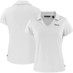 Polos^New York Jets Women's Cutter & Buck White Throwback Daybreak Eco Recycled V-Neck Polo