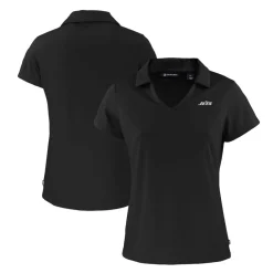 Polos^New York Jets Women's Cutter & Buck Black Monochromatic Logo Daybreak Eco Recycled V-Neck Polo