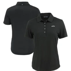 Polos^New York Jets Women's Cutter & Buck Black Monochromatic Logo Coastline Epic Comfort Eco Recycled Polo