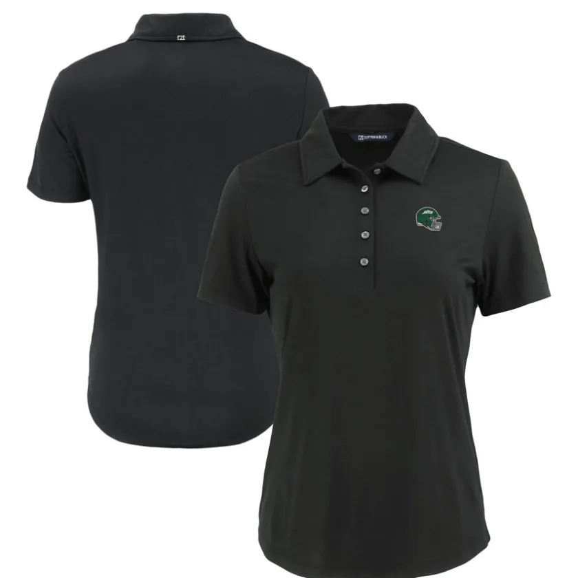 Polos^New York Jets Women's Cutter & Buck Black Helmet Coastline Epic Comfort Eco Recycled Polo