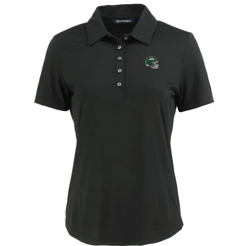 Polos^New York Jets Women's Cutter & Buck Black Helmet Coastline Epic Comfort Eco Recycled Polo