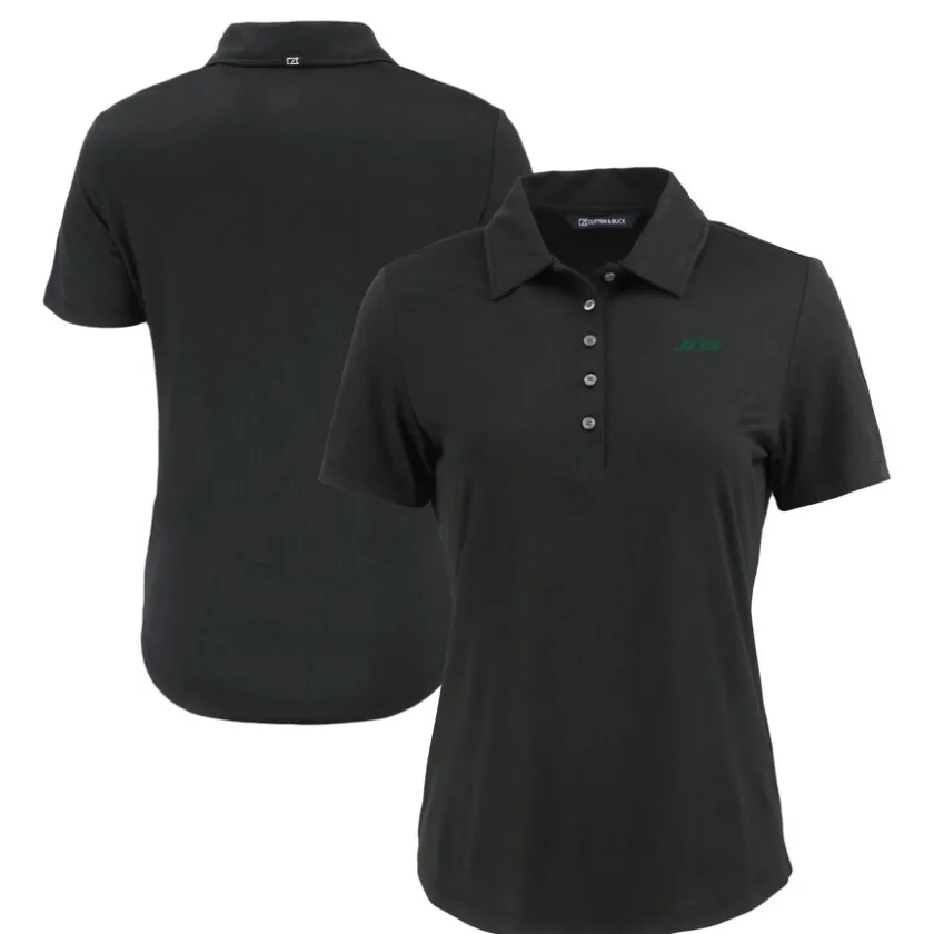Polos^New York Jets Women's Cutter & Buck Black Primary Logo Coastline Epic Comfort Eco Recycled Polo