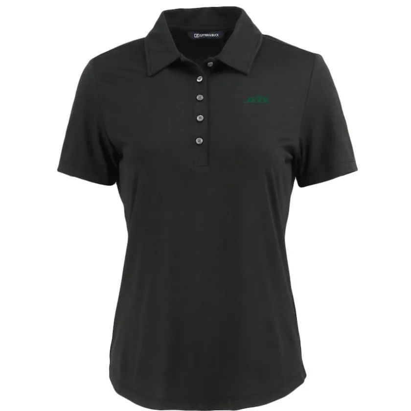 Polos^New York Jets Women's Cutter & Buck Black Primary Logo Coastline Epic Comfort Eco Recycled Polo