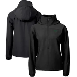 Jackets|Sweatshirts & Fleece^New York Jets Women's Cutter & Buck Black Primary Logo Charter Eco Recycled Half-Zip Hoodie Anorak Jacket