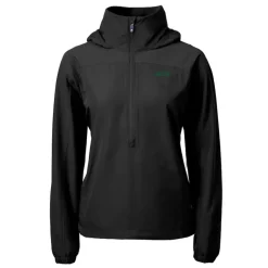 Jackets|Sweatshirts & Fleece^New York Jets Women's Cutter & Buck Black Primary Logo Charter Eco Recycled Half-Zip Hoodie Anorak Jacket