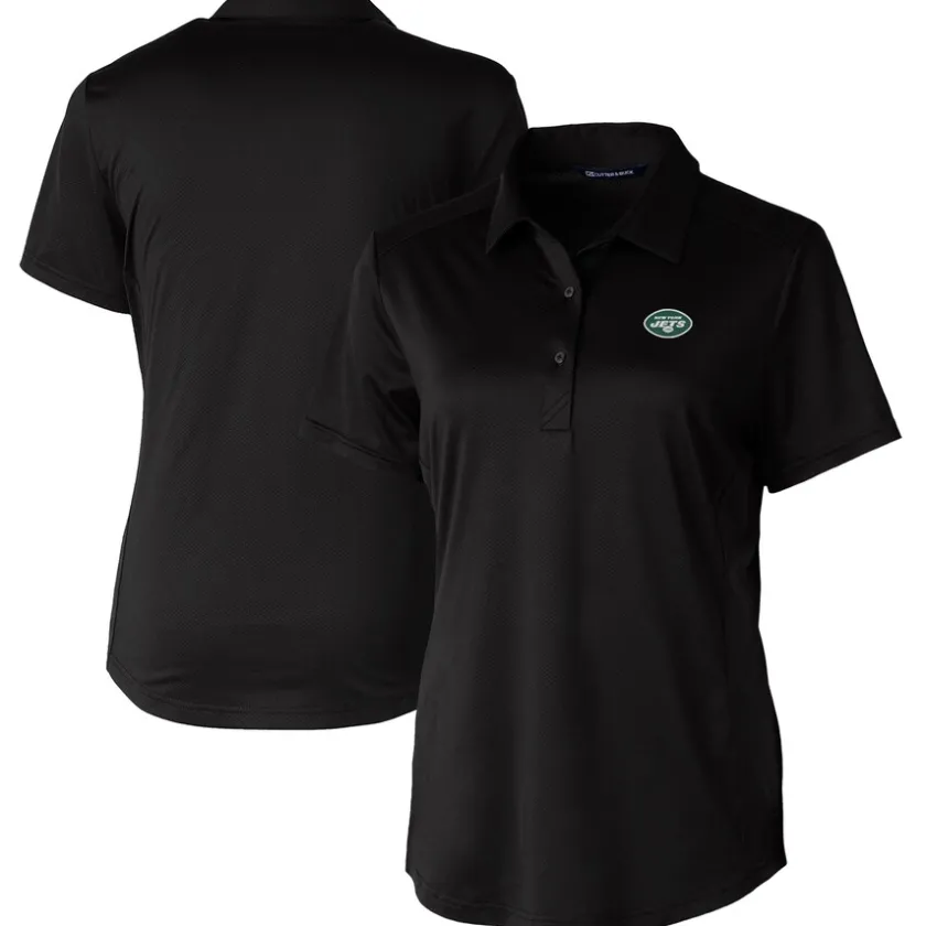 Polos^New York Jets Women's Cutter & Buck Black Prospect Textured Stretch Polo