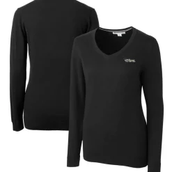 Sweaters & Dress Shirts|Sweaters^New York Jets Women's Cutter & Buck Black Throwback Logo Lakemont Tri-Blend V-Neck Sweater